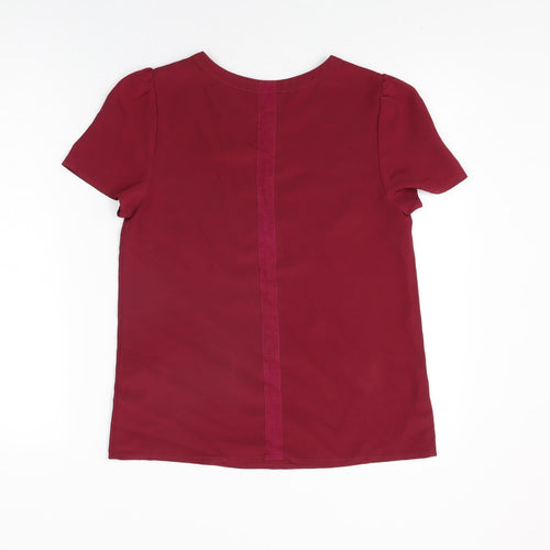 Oasis Womens Red Polyester Basic T-Shirt Size 8 Round Neck
