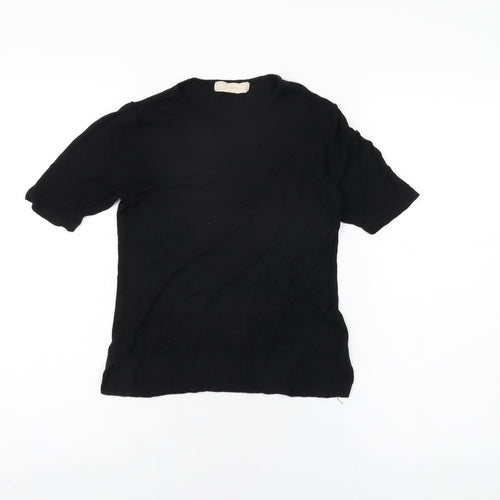 Zara Womens Black Polyester Basic T-Shirt Size M Round Neck