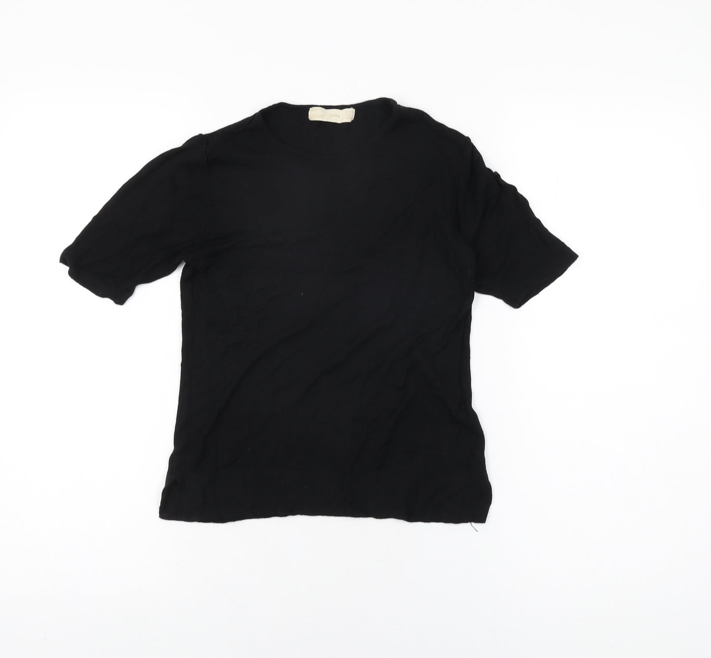 Zara Womens Black Polyester Basic T-Shirt Size M Round Neck