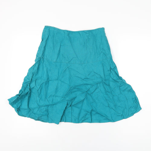 Marks and Spencer Womens Blue Linen Skater Skirt Size 8 Zip