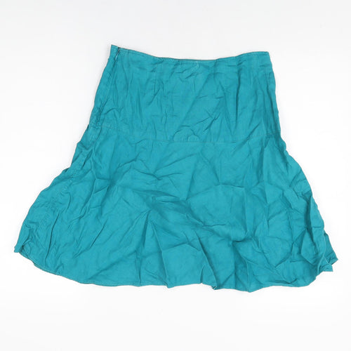 Marks and Spencer Womens Blue Linen Skater Skirt Size 8 Zip