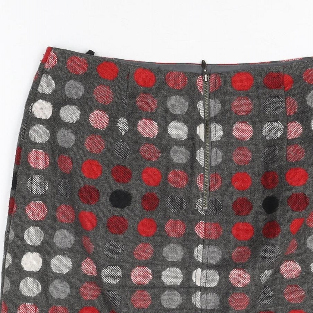 Marks and Spencer Womens Grey Polka Dot Polyester A-Line Skirt Size 10 Zip