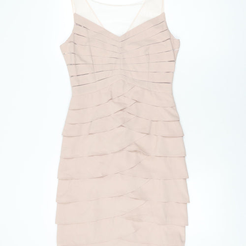 Phase Eight Womens Pink Polyester Bodycon Size 8 Round Neck Zip