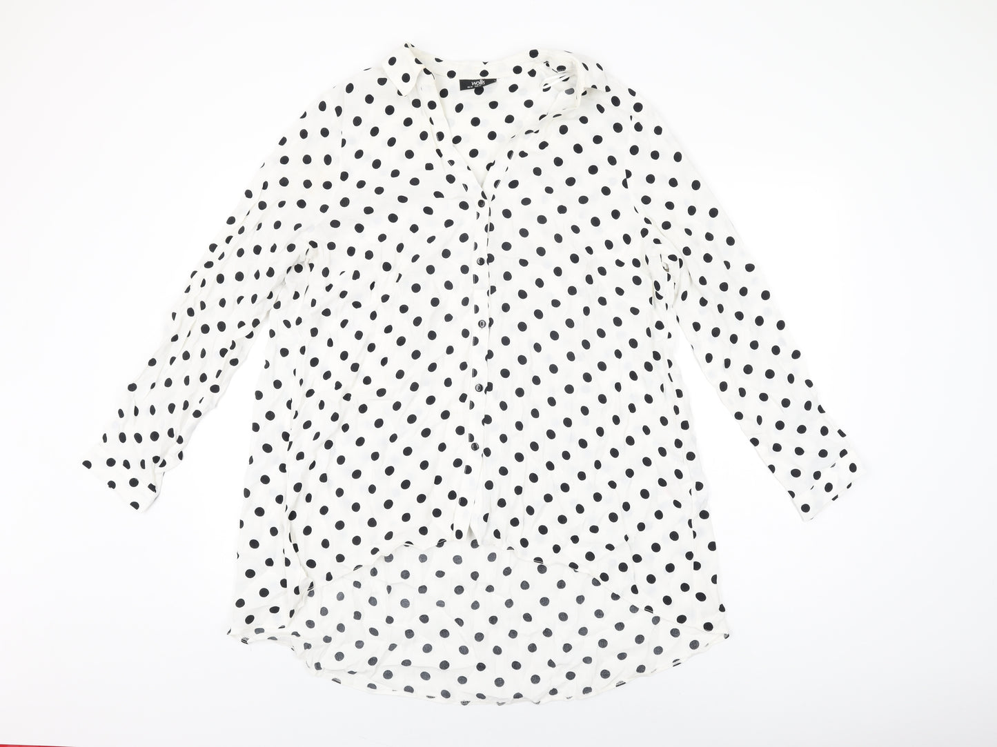 Wallis Womens White Polka Dot Viscose Basic Button-Up Size 14 Collared