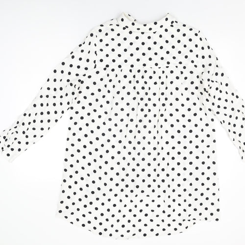 Wallis Womens White Polka Dot Viscose Basic Button-Up Size 14 Collared