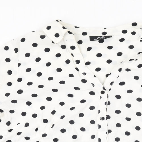 Wallis Womens White Polka Dot Viscose Basic Button-Up Size 14 Collared