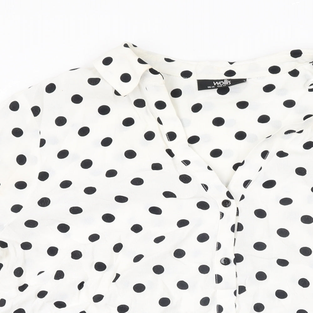 Wallis Womens White Polka Dot Viscose Basic Button-Up Size 14 Collared