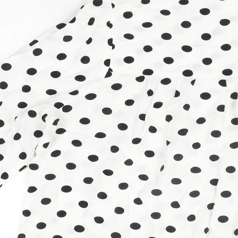 Wallis Womens White Polka Dot Viscose Basic Button-Up Size 14 Collared