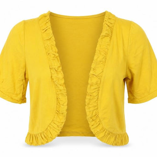 Klass Womens Yellow Viscose Cropped T-Shirt Size M V-Neck