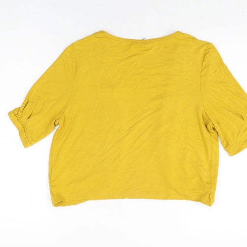 Klass Womens Yellow Viscose Cropped T-Shirt Size M V-Neck