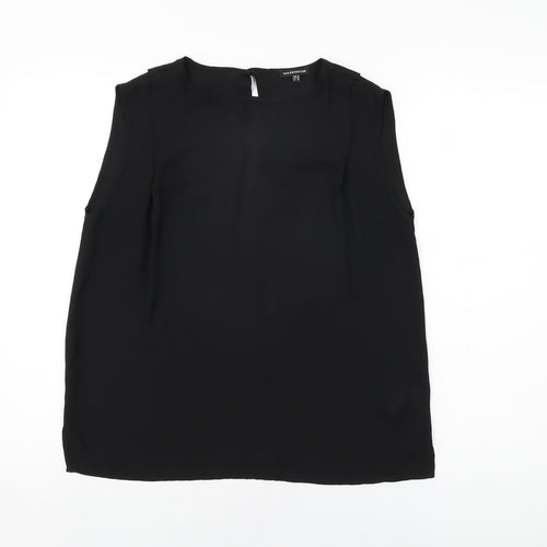 Warehouse Womens Black Polyester Basic T-Shirt Size 12 Round Neck