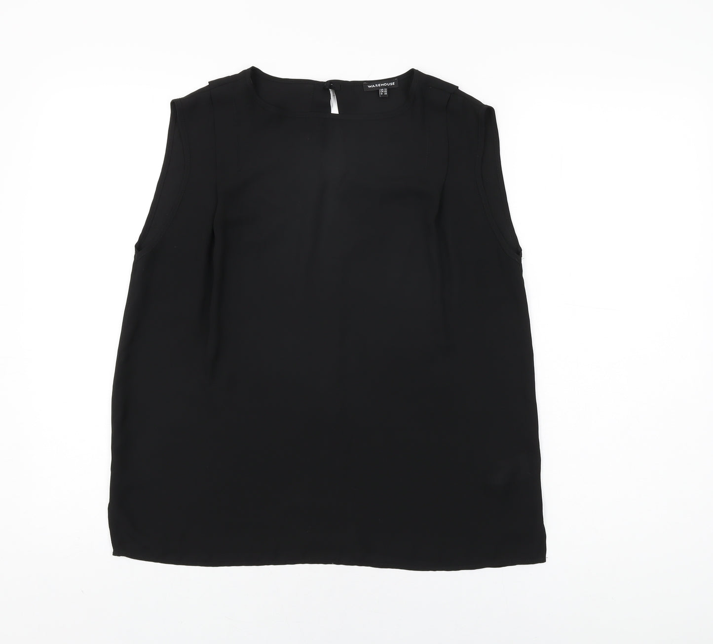 Warehouse Womens Black Polyester Basic T-Shirt Size 12 Round Neck
