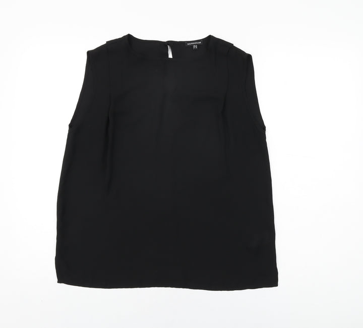 Warehouse Womens Black Polyester Basic T-Shirt Size 12 Round Neck