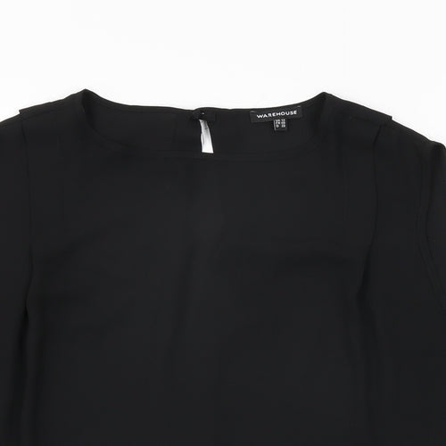 Warehouse Womens Black Polyester Basic T-Shirt Size 12 Round Neck