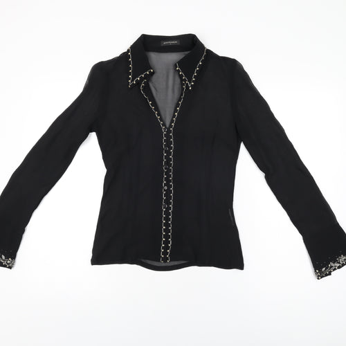 Press&Bastyan Womens Black Polyester Basic Button-Up Size 8 Collared