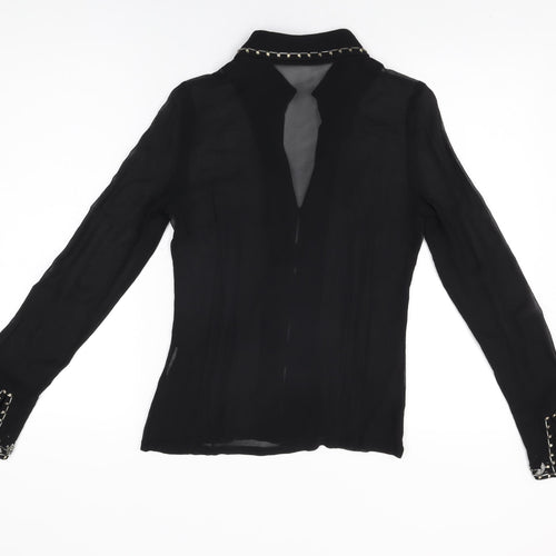 Press&Bastyan Womens Black Polyester Basic Button-Up Size 8 Collared