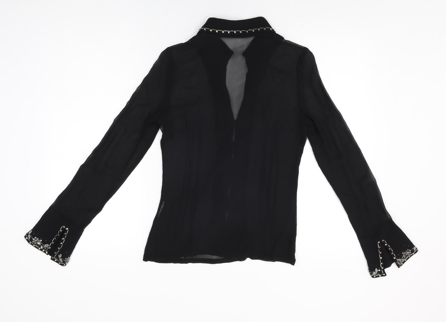 Press&Bastyan Womens Black Polyester Basic Button-Up Size 8 Collared