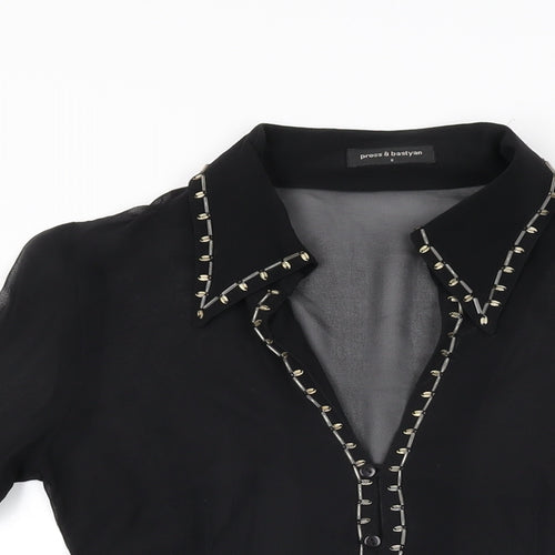 Press&Bastyan Womens Black Polyester Basic Button-Up Size 8 Collared
