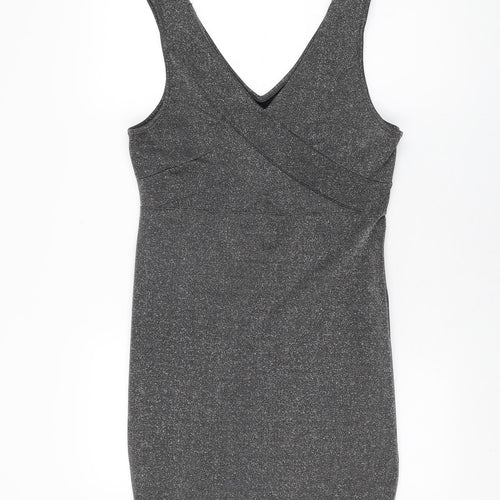 Be Beau Womens Grey Polyester Bodycon Size 16 V-Neck Pullover