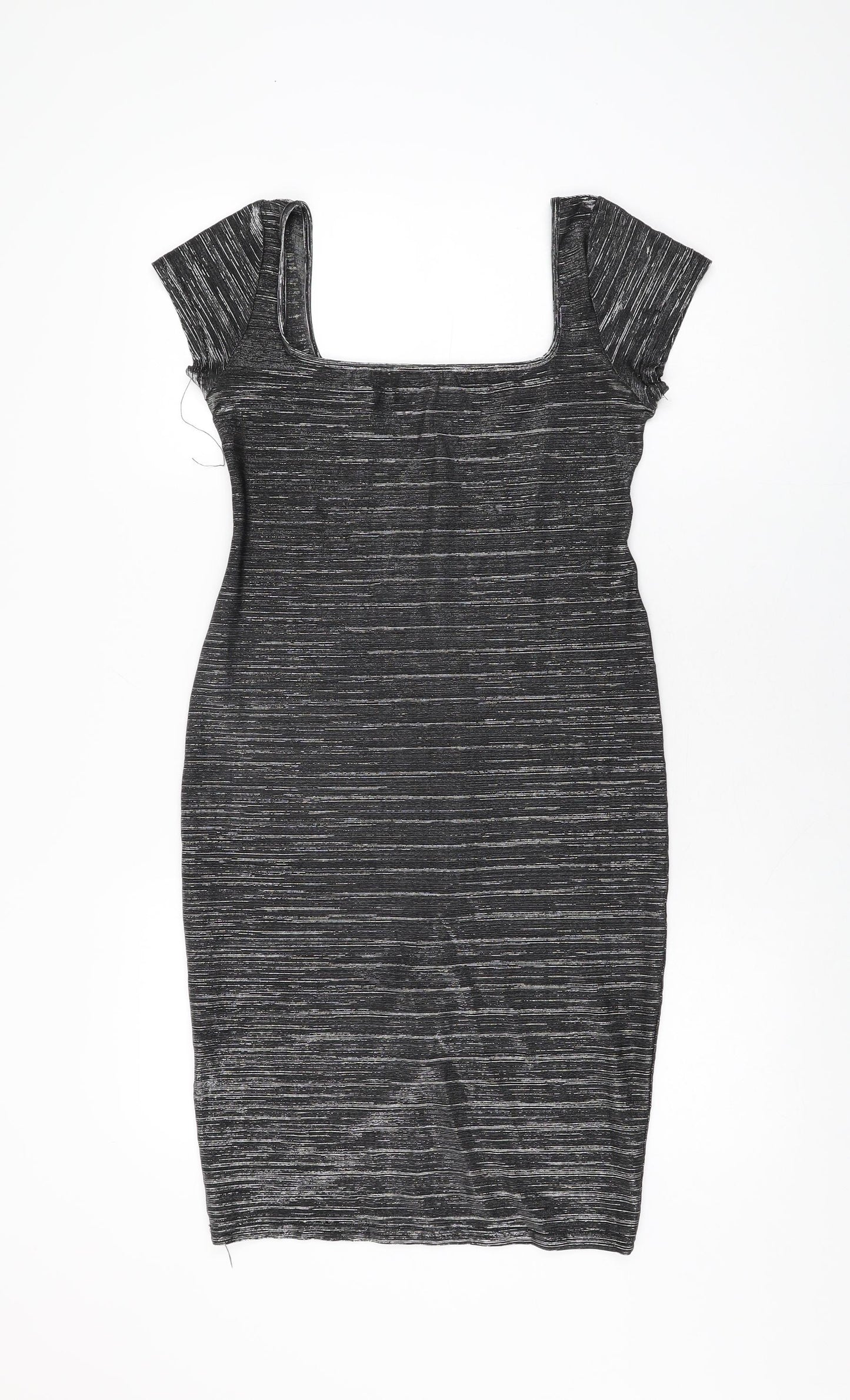 Cinnamon Womens Grey Acetate Bodycon Size M Square Neck Pullover