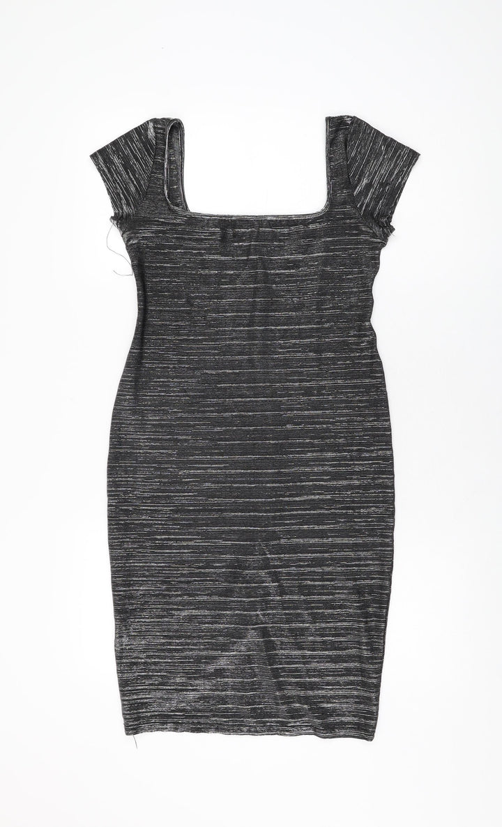 Cinnamon Womens Grey Acetate Bodycon Size M Square Neck Pullover