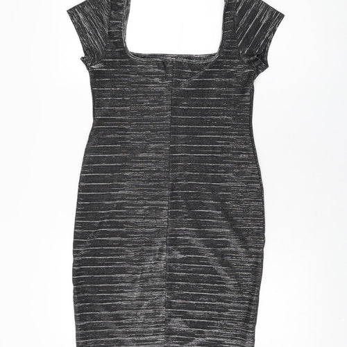 Cinnamon Womens Grey Acetate Bodycon Size M Square Neck Pullover