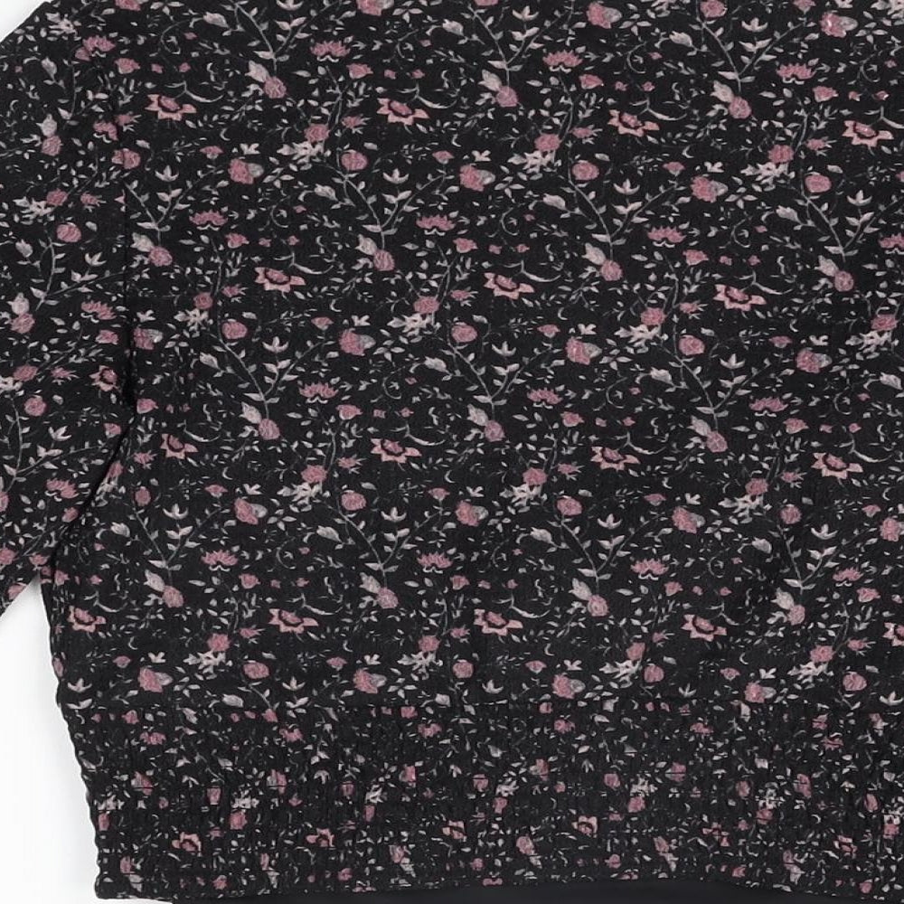 NA-KD Womens Black Floral Polyester Wrap T-Shirt Size M V-Neck