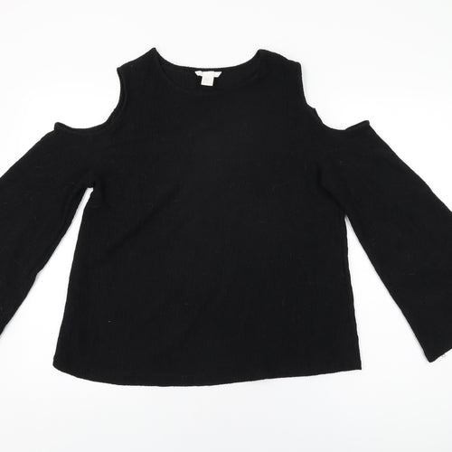 H&M Womens Black Polyester Basic T-Shirt Size M Round Neck