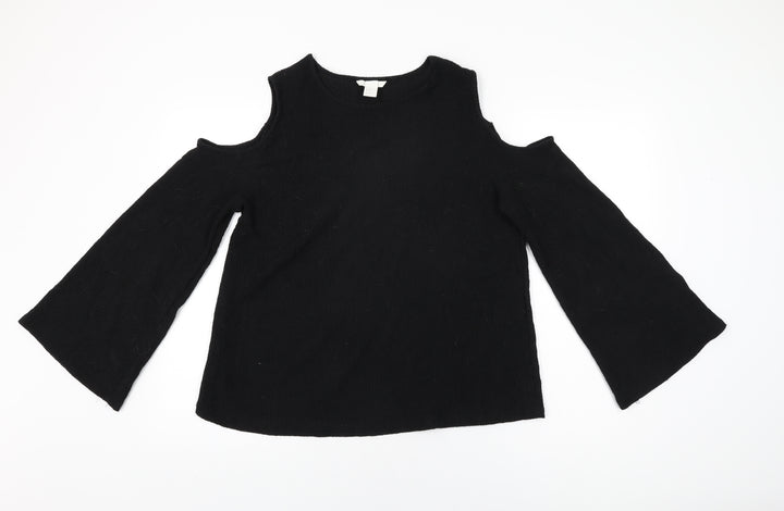 H&M Womens Black Polyester Basic T-Shirt Size M Round Neck