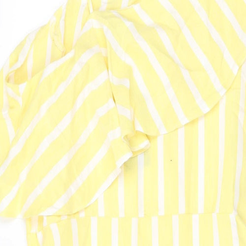 New Look Womens Yellow Striped Cotton A-Line Size 16 One Shoulder Zip