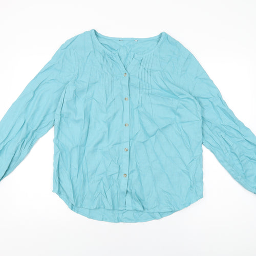 Bonmarché Womens Blue Viscose Basic Button-Up Size 12 Round Neck