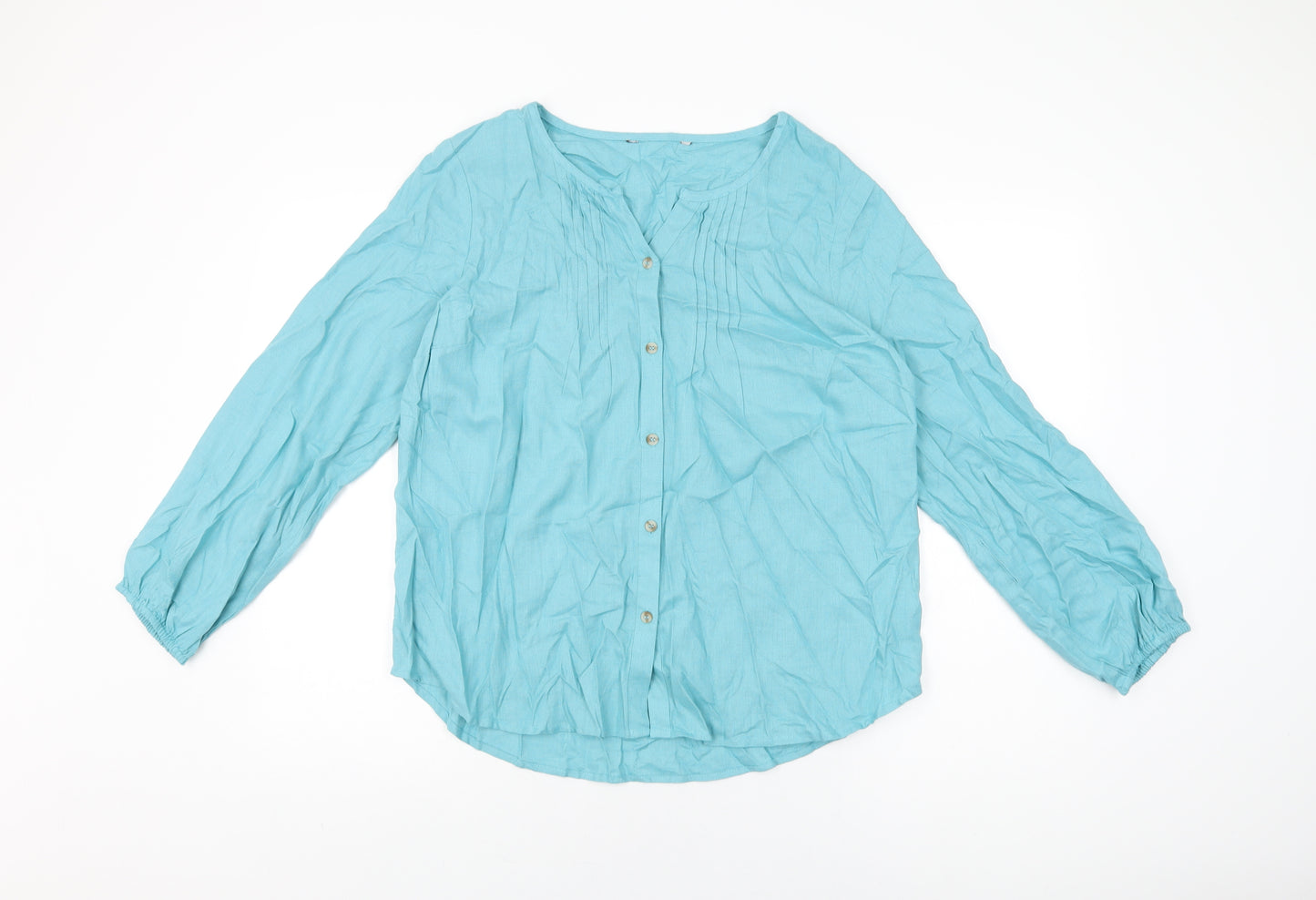 Bonmarché Womens Blue Viscose Basic Button-Up Size 12 Round Neck