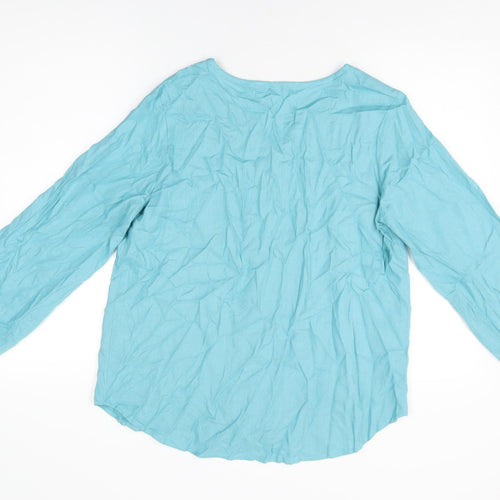 Bonmarché Womens Blue Viscose Basic Button-Up Size 12 Round Neck