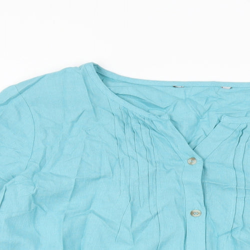 Bonmarché Womens Blue Viscose Basic Button-Up Size 12 Round Neck