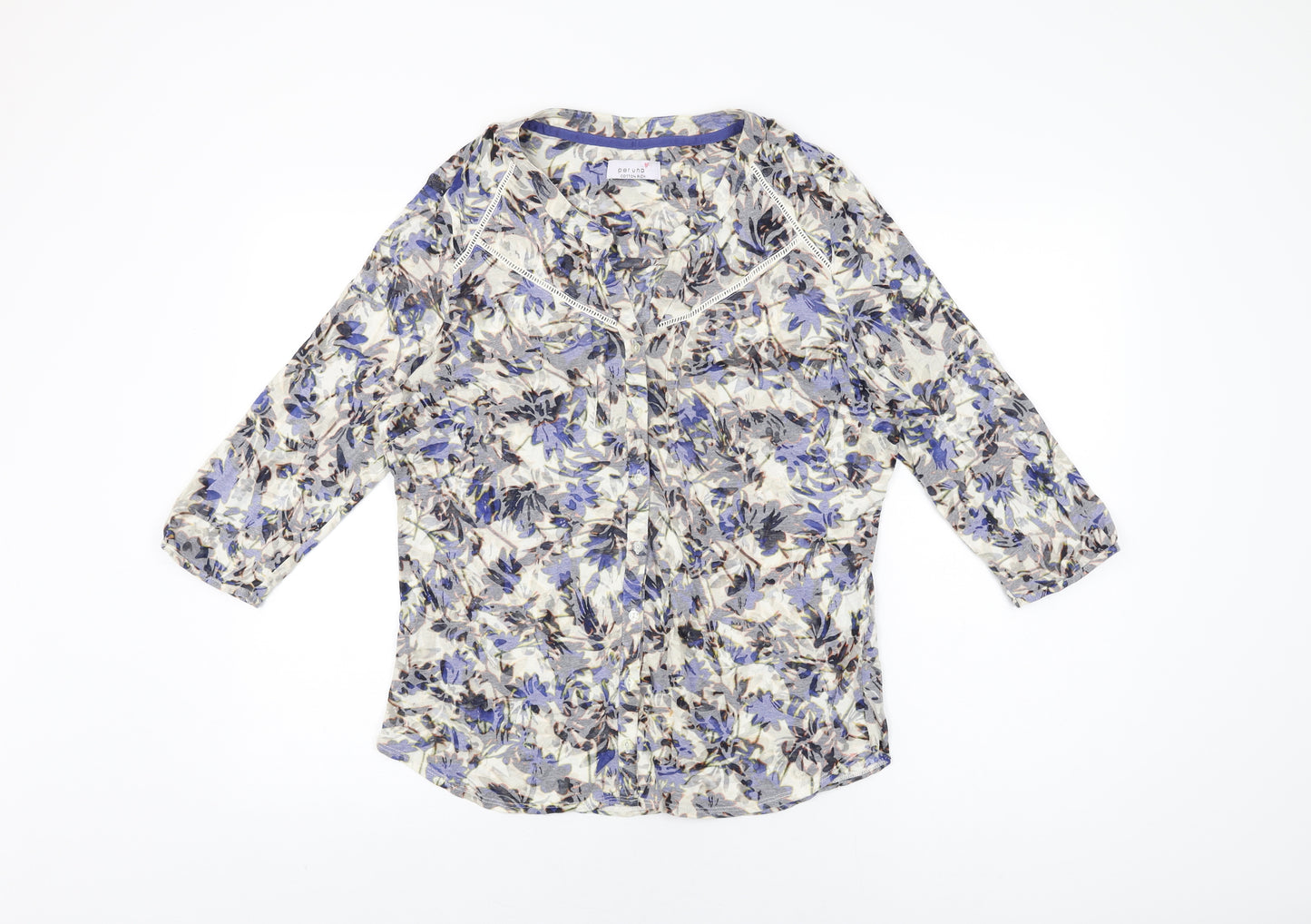 Per Una Womens Multicoloured Floral Cotton Basic Button-Up Size 16 V-Neck