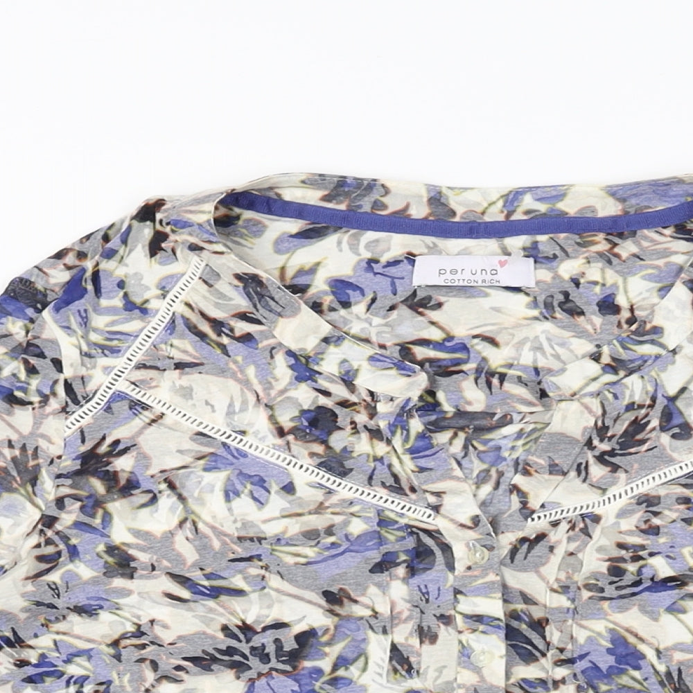 Per Una Womens Multicoloured Floral Cotton Basic Button-Up Size 16 V-Neck