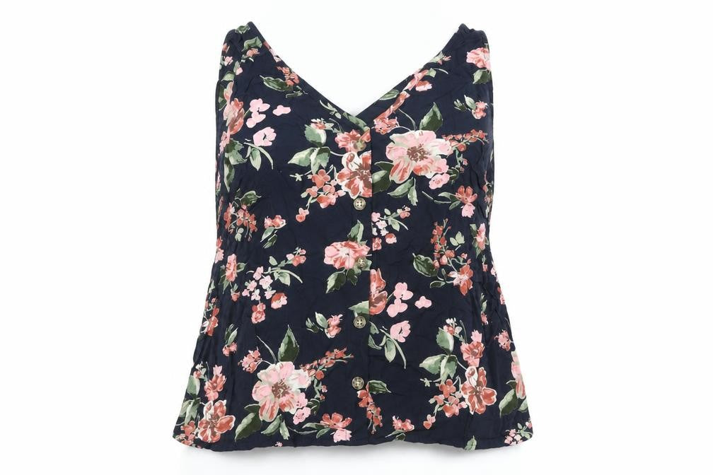 Front view of Vero Moda women’s blue floral polyester basic t-shirt, size XL, v-neck
