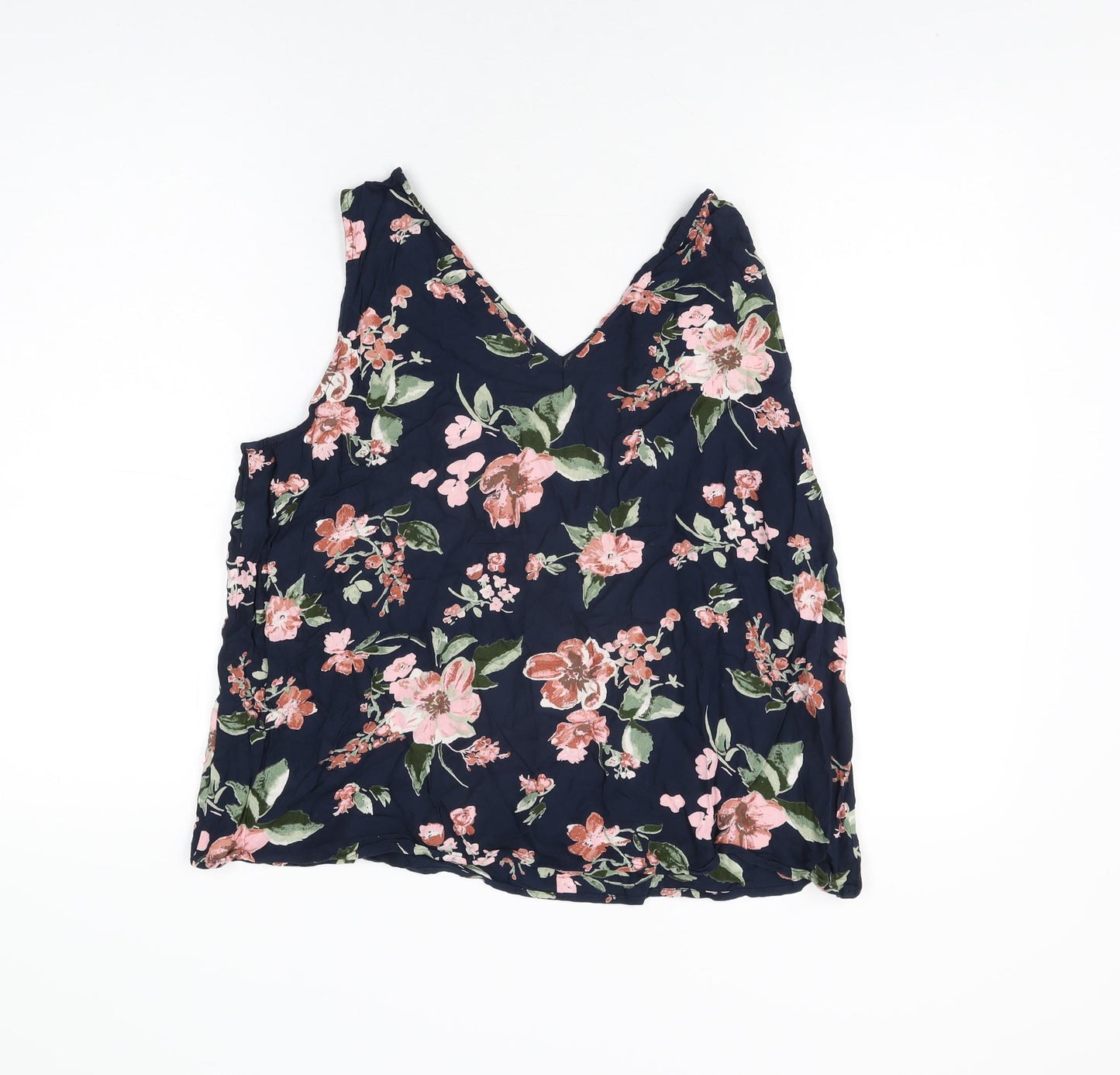 VERO MODA Womens Blue Floral Polyester Basic T-Shirt Size XL V-Neck