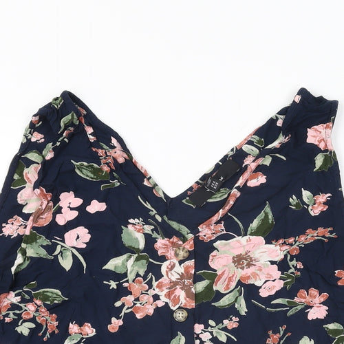 VERO MODA Womens Blue Floral Polyester Basic T-Shirt Size XL V-Neck