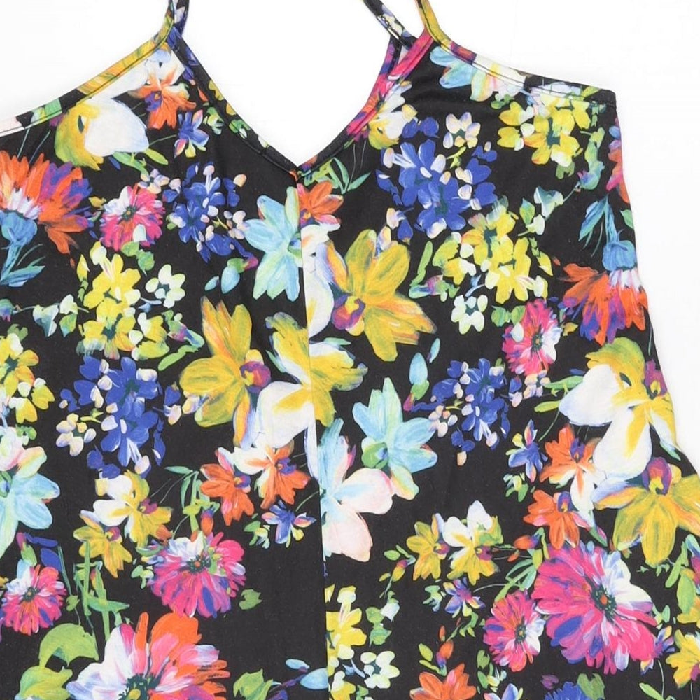 Boohoo Womens Black Floral Viscose Playsuit One-Piece Size 10 L3 in Pullover