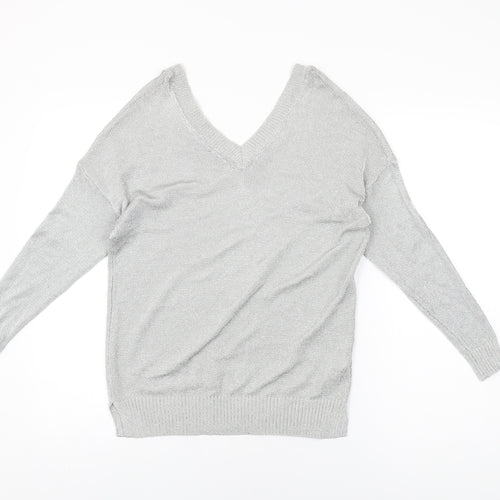 Topshop Womens Silver Viscose Basic T-Shirt Size 6 V-Neck