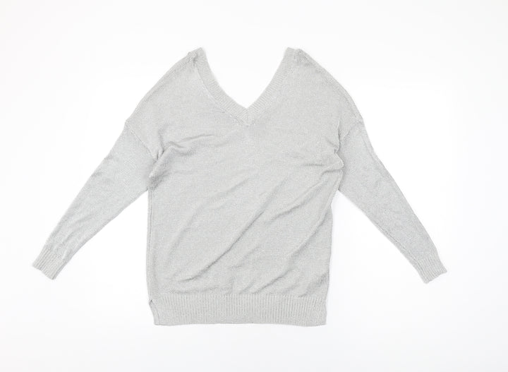 Topshop Womens Silver Viscose Basic T-Shirt Size 6 V-Neck