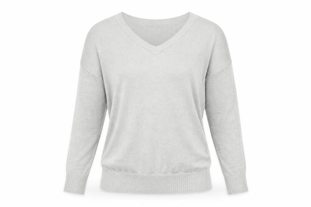 Front view of Topshop women’s silver viscose basic t-shirt, size UK 6, v-neck