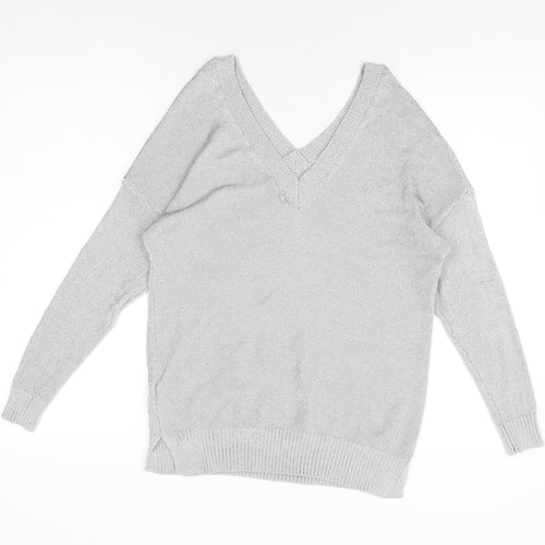 Topshop Womens Silver Viscose Basic T-Shirt Size 6 V-Neck