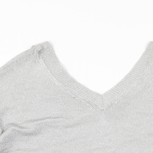 Topshop Womens Silver Viscose Basic T-Shirt Size 6 V-Neck