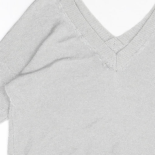 Topshop Womens Silver Viscose Basic T-Shirt Size 6 V-Neck