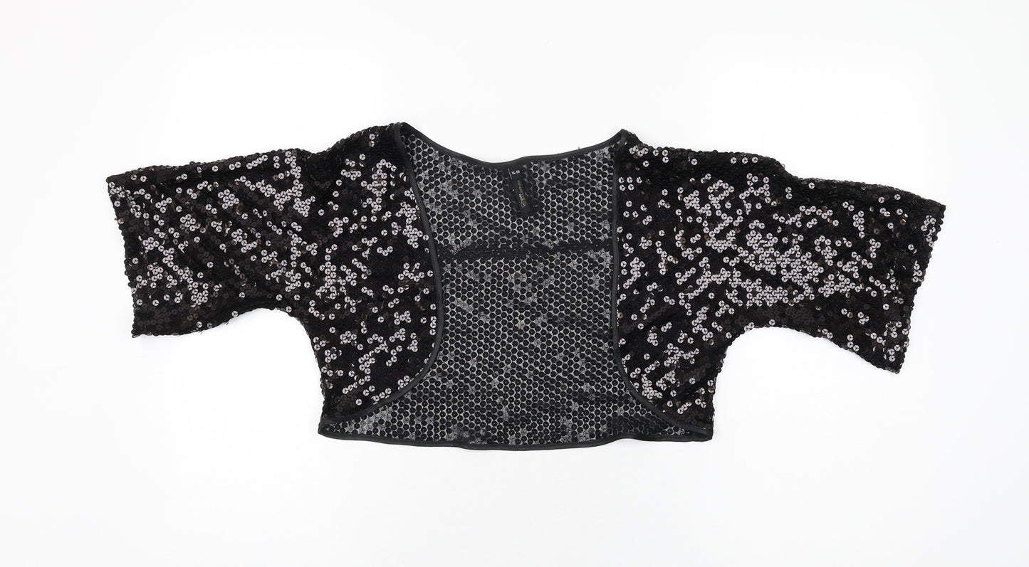 Evie Collection Womens Black V-Neck Polyamide Cardigan Jumper Size 14 - Sequins