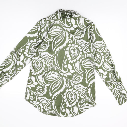 New Look Womens Green Geometric Polyester Basic Button-Up Size 10 Collared