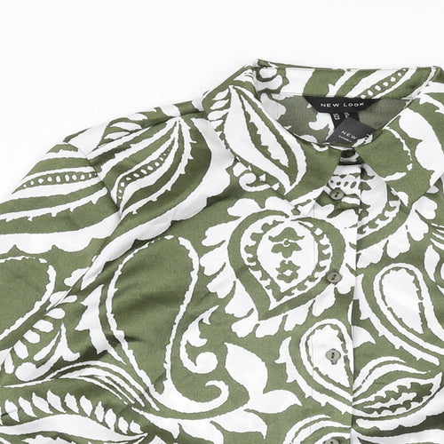 New Look Womens Green Geometric Polyester Basic Button-Up Size 10 Collared