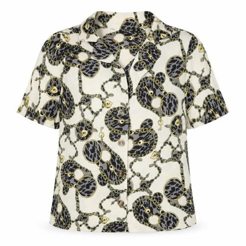 Nasty Gal Womens Ivory Geometric Cotton Basic Button-Up Size 6 Collared